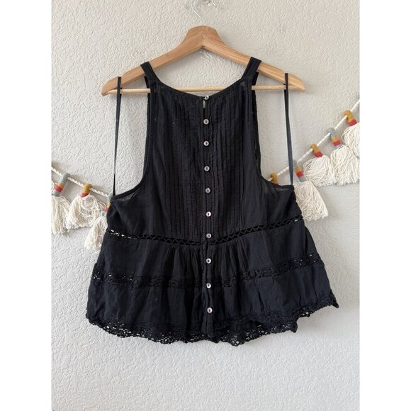 Free People Constant Crush Pintucked Lace Sheer Halter Top Dainty Coquette M - Picture 2 of 8